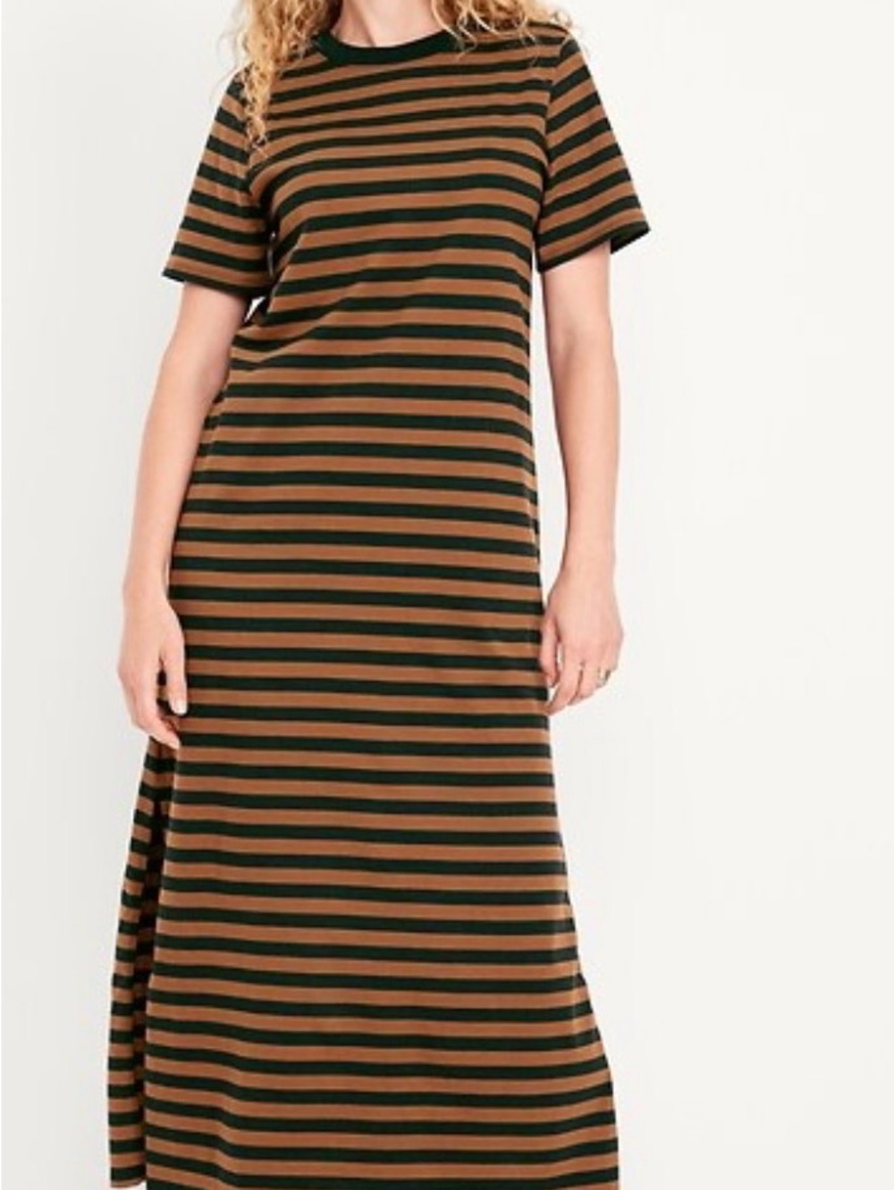 Old Navy Brown and Black Striped Short-Sleeve Maxi Dress 3x